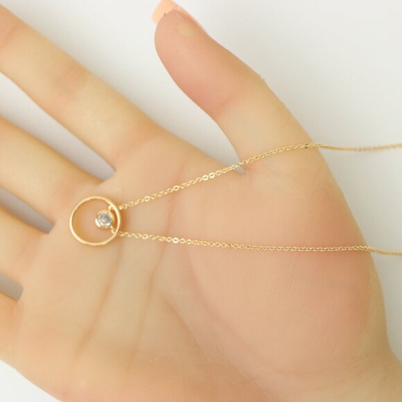 Minimalist Rose Gold Circle Pendant Necklace, XPNL0211 - Picture 2 of 14